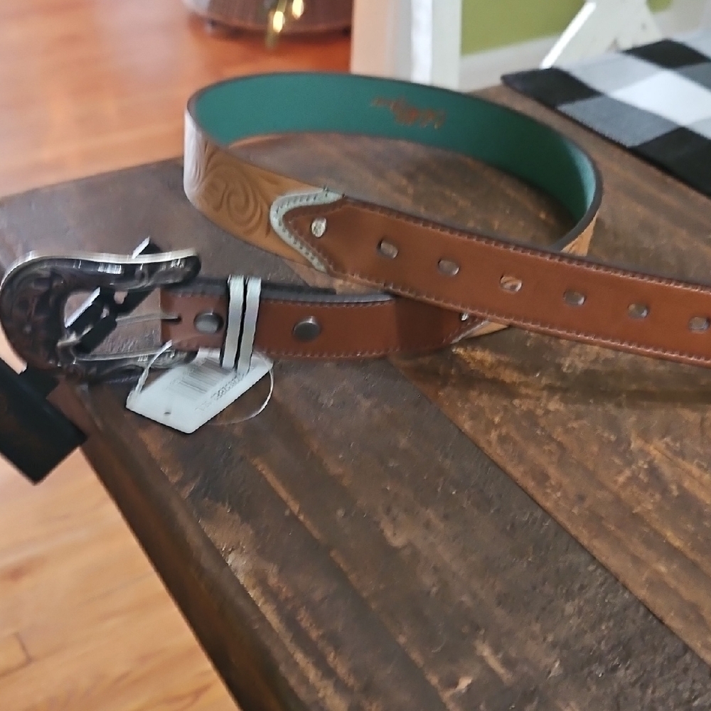 Catchfly Kids' Brown and Green Belt with Silver Buckle